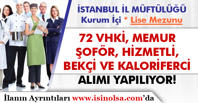 İstanbul Müftülüğü 72  VHKİ, Bekçi, Memur, Şoför, Hizmetli ve Kaloriferci Alımı ( Kurum İçi )