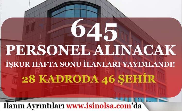 İŞKUR Hafta Sonu 645 Personel Alımı Listesi! 38 Farklı Kadro-46 Şehir