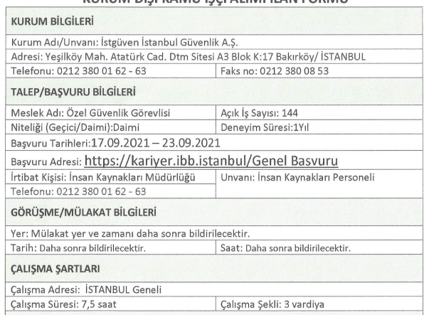 istanbul buyuksehir belediyesi 144 ogg ozel guvenlik gorevlisi alimi yapiyor