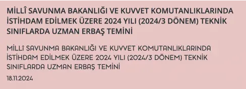 BAŞVURACAKLAR DİKKAT ! MSB 8000 Askeri Personel Alımı Yapıyor! 2 msb uzman erbas duyurusu
