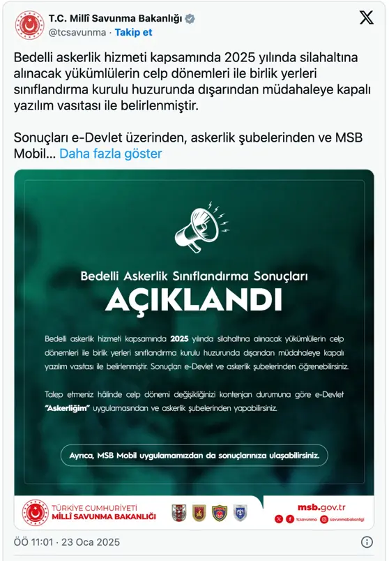 2025 Bedelli Askerlik Yerleri Açıklandı: Sorgulama Ekranı ve Celp Tarihleri 1 MSB ASKERLIK