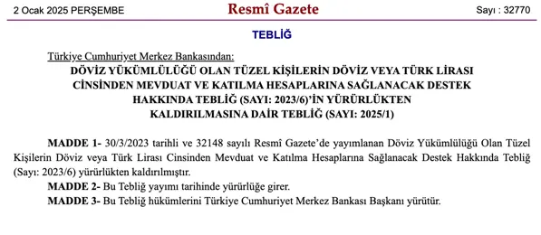 Merkez Bankası’ndan Yeni Karar: Döviz Destek Tebliği Yürürlükten Kaldırıldı 1 tl doviz 1