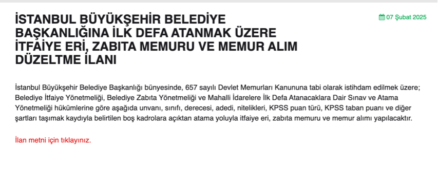 İBB 2025 Yılı 1532 Memur Alımı İlanında Düzeltme Duyurusu Geldi! 1 image 2