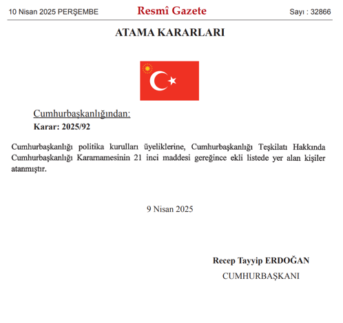 10 Nisan 2025 Cumhurbaşkanlığı ve Bakanlıklara Atama Kararı Yayımlandı! 1 image 182