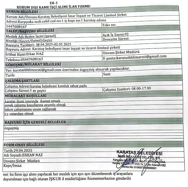 Karataş Belediyesi 92 Beden İşçisi Alımı Yapacak! KPSS Şatı Yok 1 karatas belediyesi 92 personel alimi