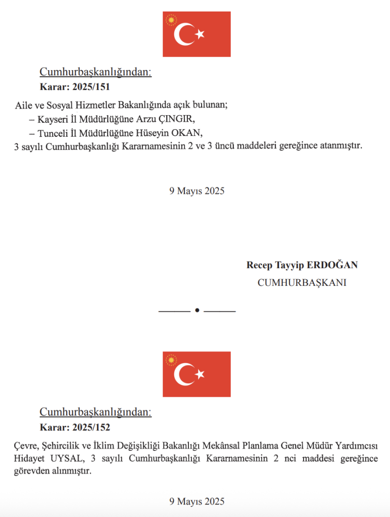10 Mayıs 2025 Cumhurbaşkanlığı Atama Kararı Yayımlandı! 2 Ekran Resmi 2025 05 10 12.00.19