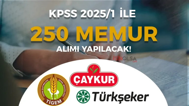 TİGEM, ÇAYKUR, TÜRŞEKER 250 Memur Alacak! KPSS 2025/1 Yayımlanıyor!