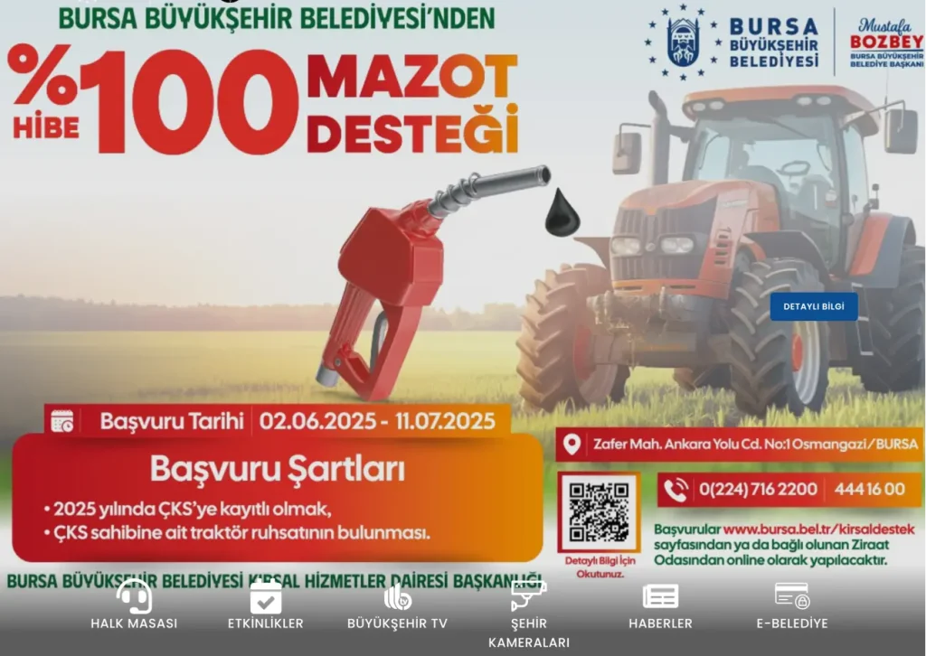 Bursa Büyükşehir Belediyesi’nden Çiftçilere %100 Hibeli Mazot Desteği! Başvurular Başladı 1 bursa mazot