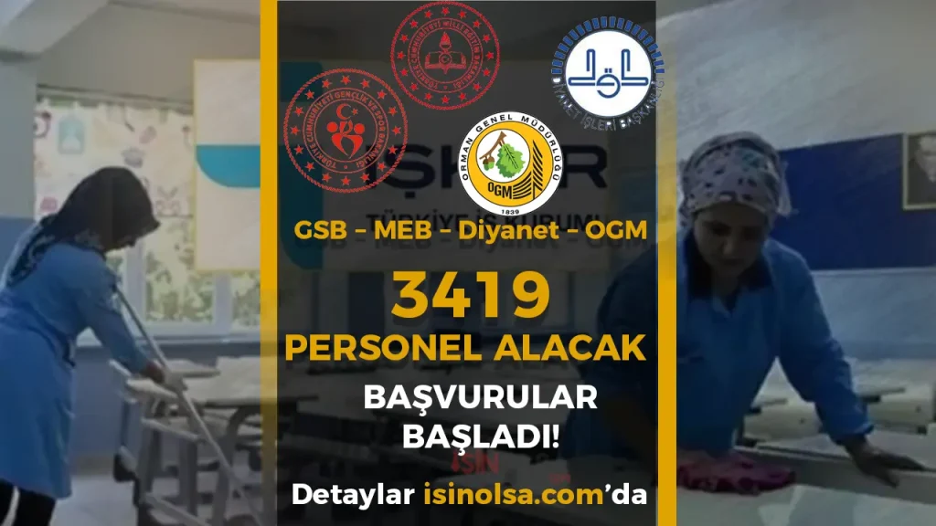 17 Şehirde GSB, MEB, Diyanet ve OGM’ye 3419 İUP Personel Alımı!