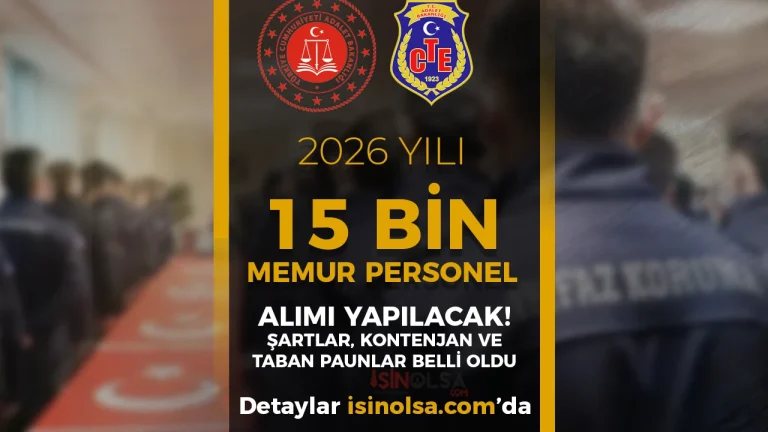 Adalet Bakanlığı ve CTE 2026 Yılı 15 Bin Memur Personel Alımı Şartları ve Kontenjanlar