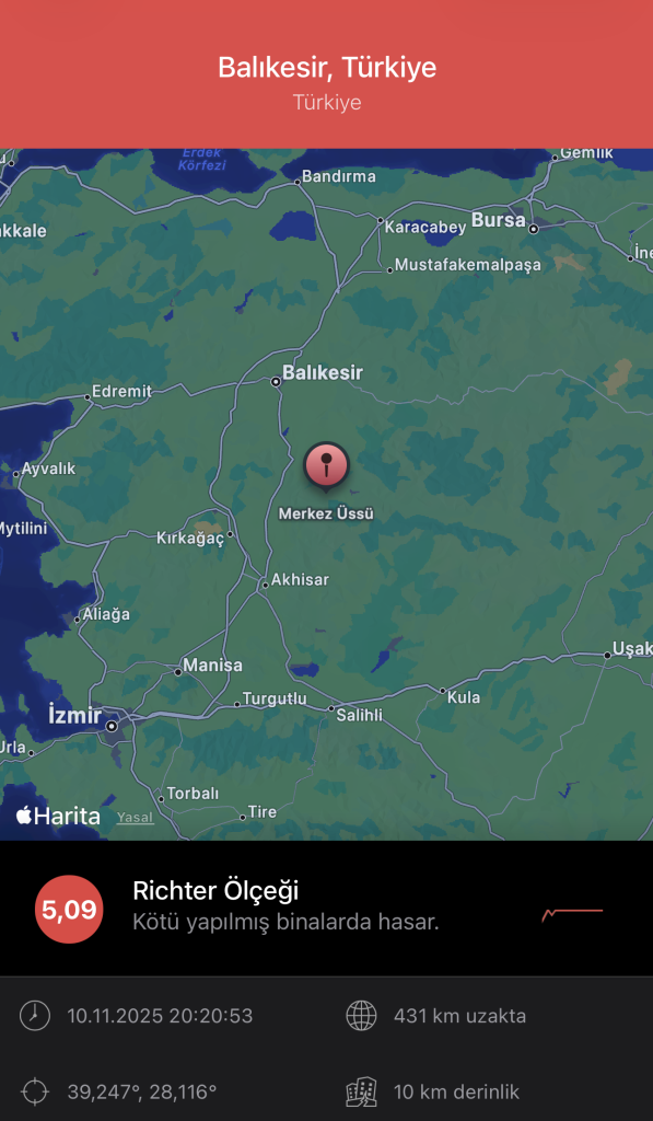 Balıkesir’de Yeni 5 Şiddetinde Deprem! 1 Ekran Resmi 2025 11 10 20.25.39