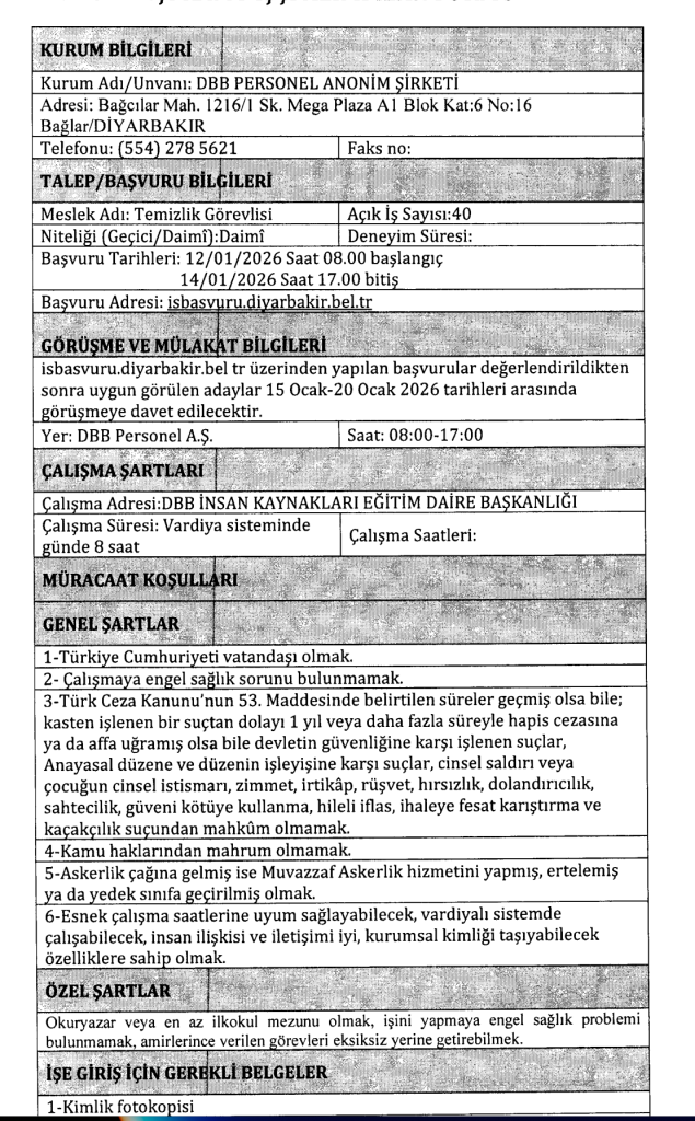 DBB 40 Temizlik Personeli Alımı Yapacak! KPSS Şartı Yok 4 Ekran Resmi 2026 01 12 16.02.26