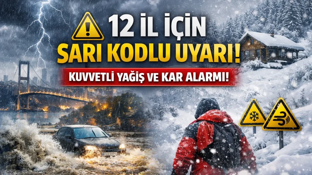 Meteoroloji’den 12 İl İçin Sarı Kodlu Uyarı: Kuvvetli Yağış ve Kar Alarmı Verildi
