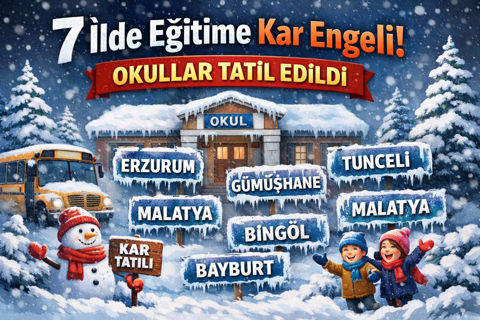 7 İlde Eğitime Kar Engeli: 26 Şubat’ta Okullar Tatil Edildi