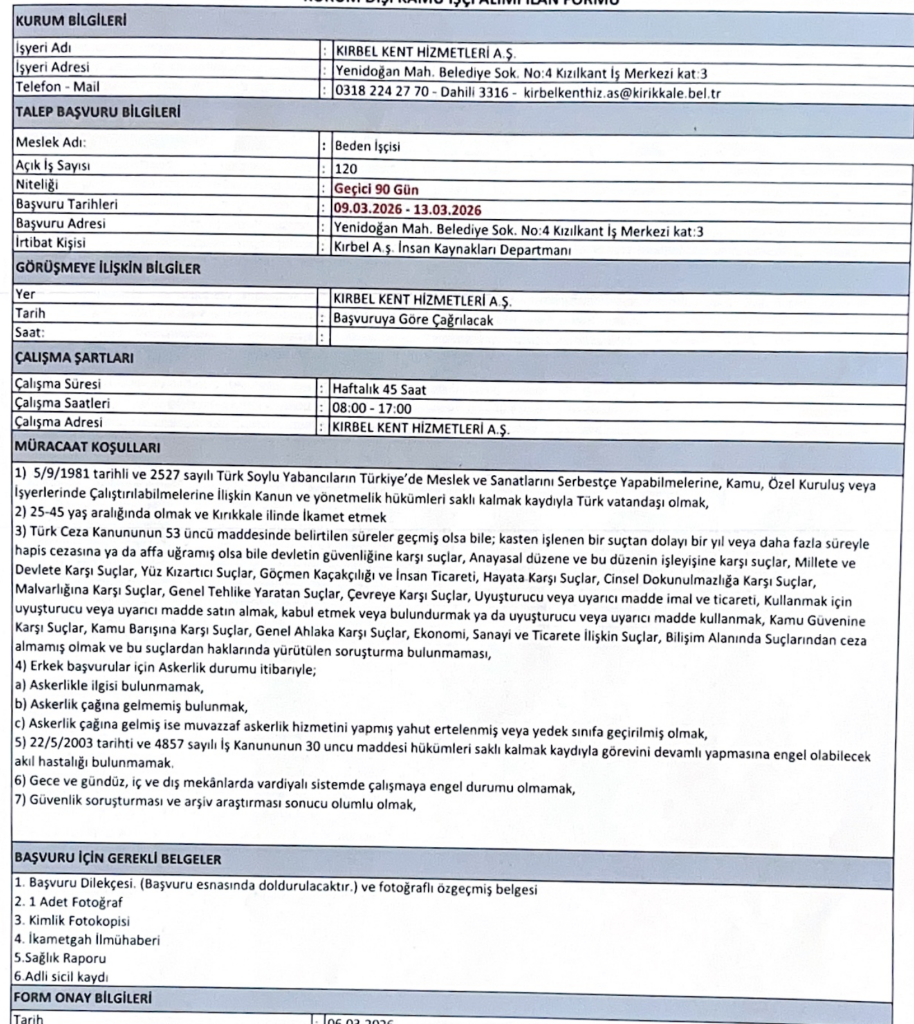 Kırıkkale Belediyesi 133 İşçi Alımı Yapıyor! 1 image 21