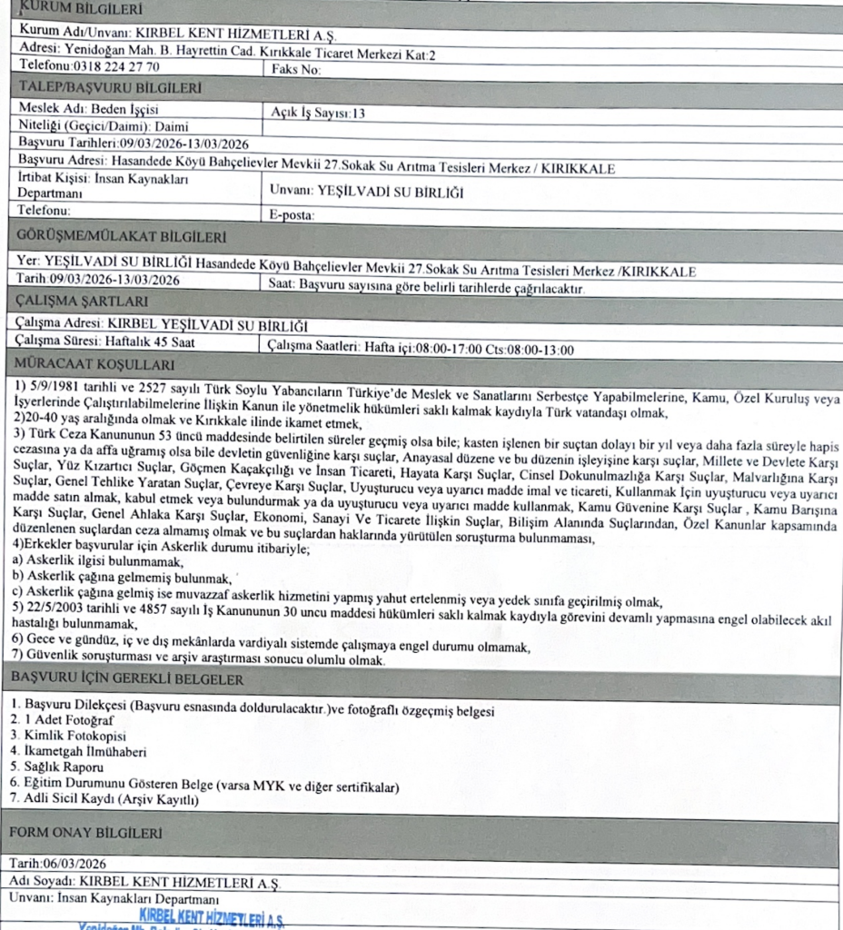 Kırıkkale Belediyesi 133 İşçi Alımı Yapıyor! 2 image 22
