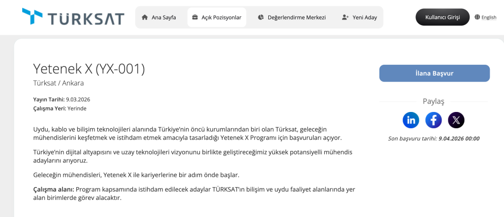 TÜRKSAT Personel Alımı 2026 Başladı! Yetenek X Programı Şartları Belli Oldu! 4 image 94