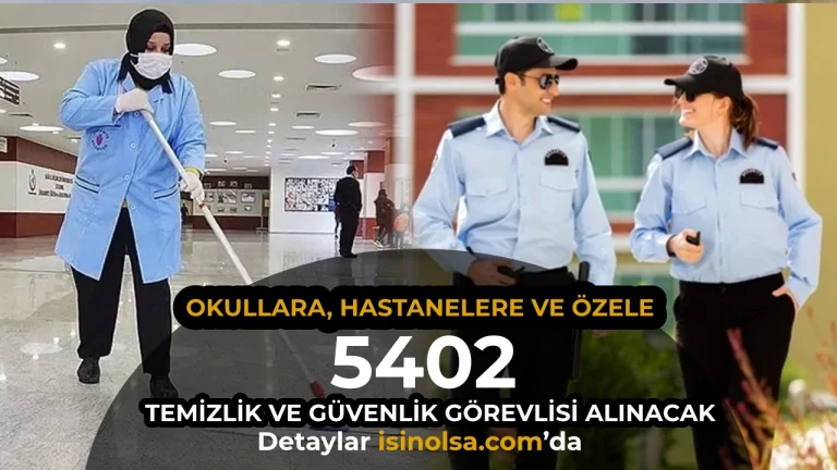 Hastanelere ve Özele 5402 Güvenlik ve Temizlik Görevlisi Alımı Başladı!