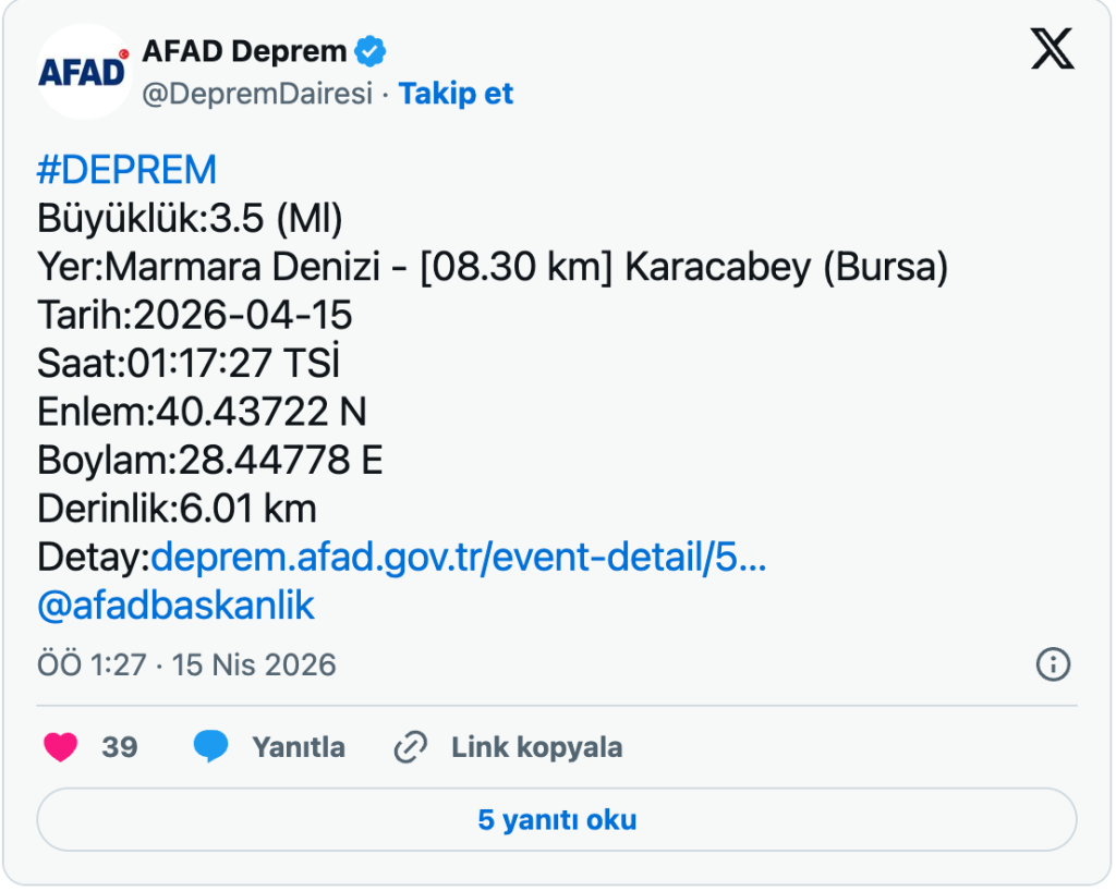 Bursa Karacabey'de Deprem: AFAD 3.5 Büyüklük ve 6 Kilometre Derinlik Bildirdi 4 image 39