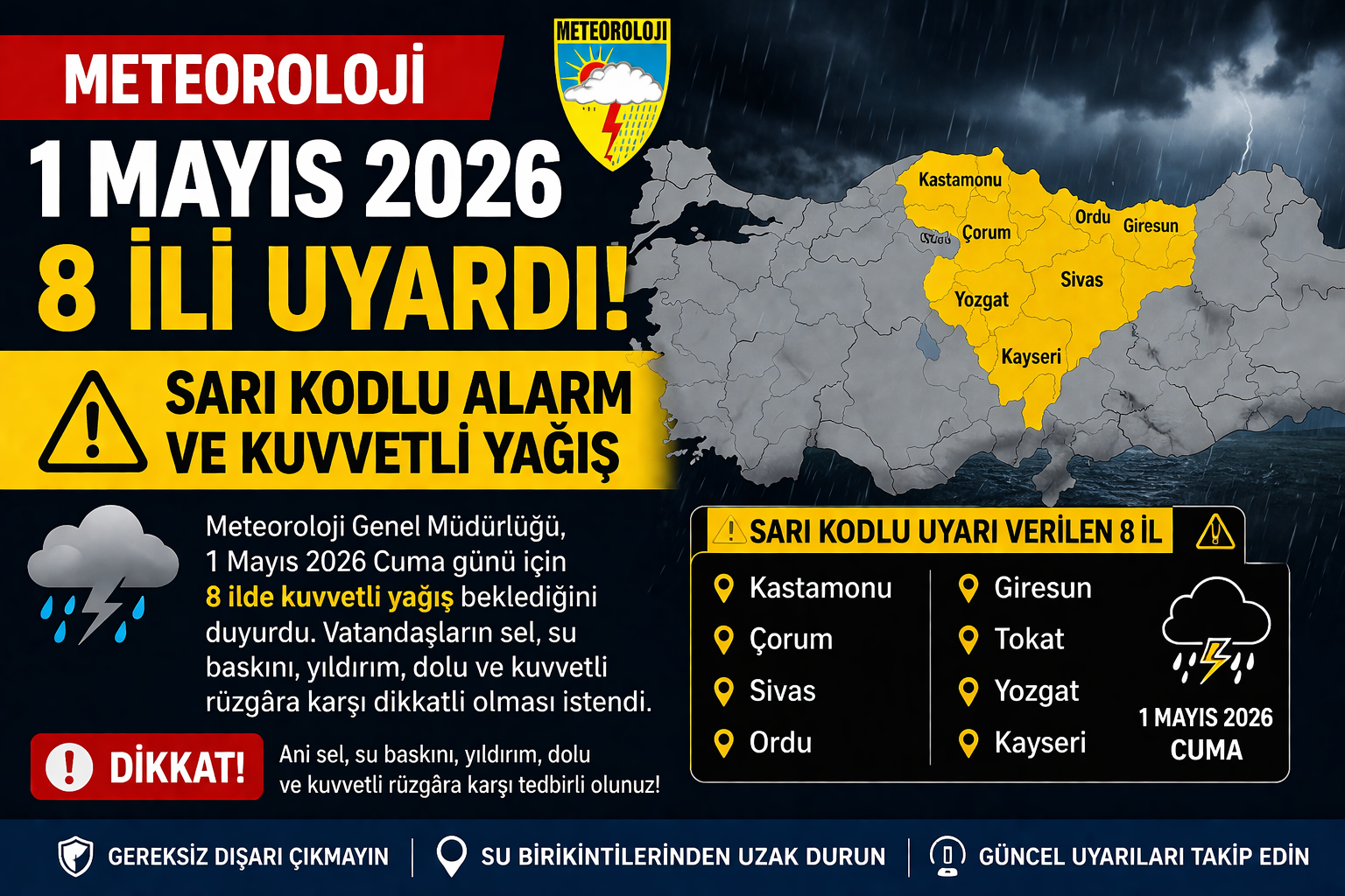 Meteoroloji 1 Mayıs 2026 için 8 İli Sarı Alarma Aldı: Hangi İller?