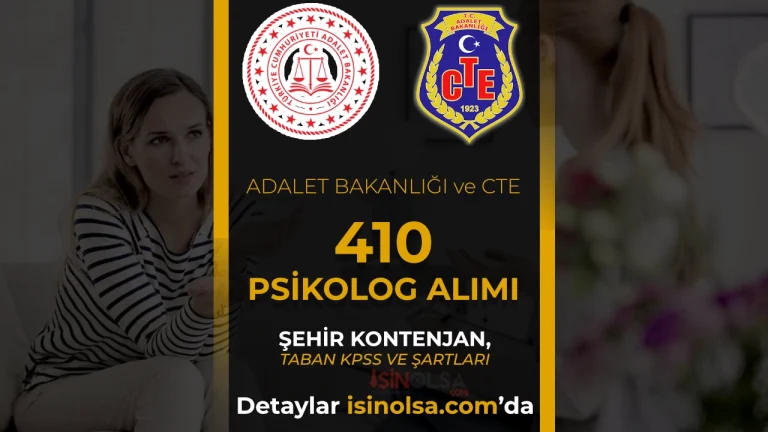 Adalet Bakanlığı 410 Psikolog Alımı 2026: CTE ve Adli Destek Müdürlükleri Kontenjanları