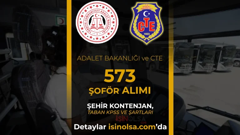 Adalet Bakanlığı 573 Şoför Alımı 2026: Adliye, CTE ve Merkez Teşkilatı Kontenjanları