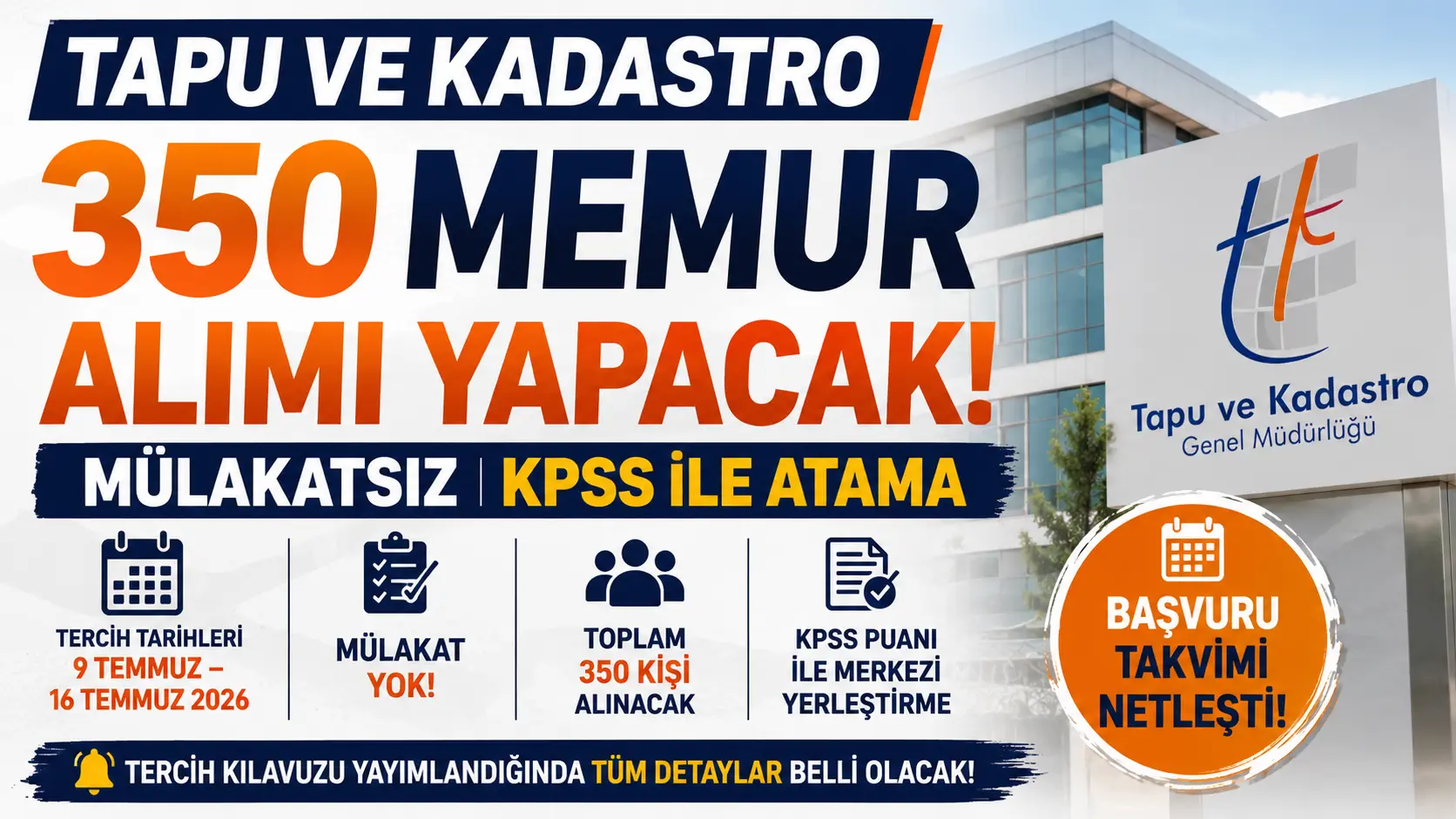 Tapu ve Kadastro Mülakatsız 350 Memur Alımı Yapacak: Başvuru Takvimi Netleşti