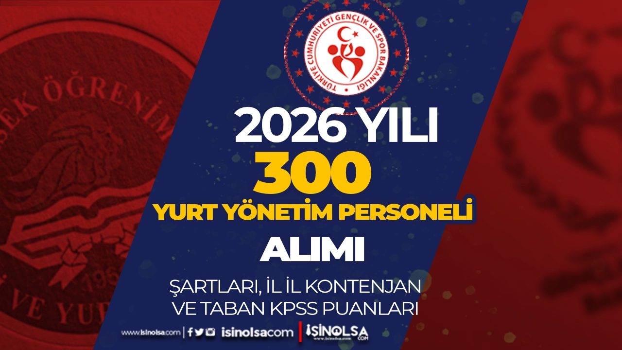 GSB 300 Yurt Yönetim Personeli Alımı, İl İl Kontenjan, Şartlar ve Taban KPSS Puanı