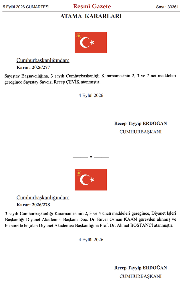 Resmî Gazete'de Büyük Atama Dalgası! 35 İlde Müftü Değişti, Bakanlıklara Yeni İsimler Atandı 1 image 12